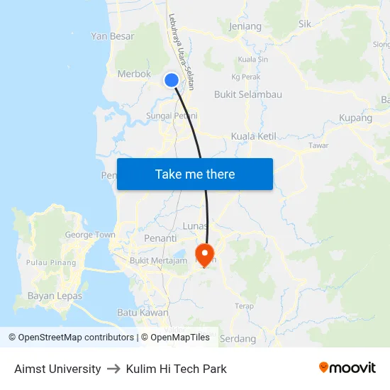 Aimst University to Kulim Hi Tech Park map