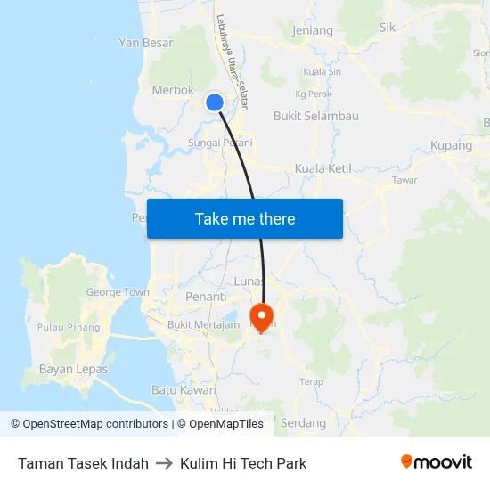 Taman Tasek Indah to Kulim Hi Tech Park map