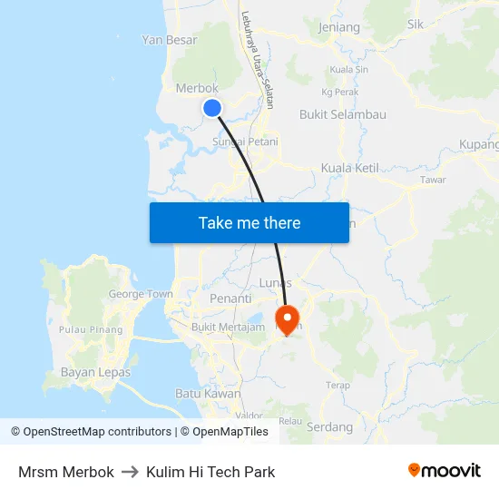 Mrsm Merbok to Kulim Hi Tech Park map
