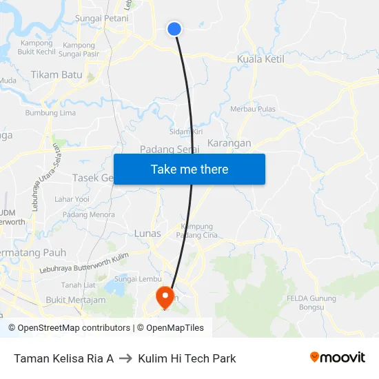 Taman Kelisa Ria A to Kulim Hi Tech Park map