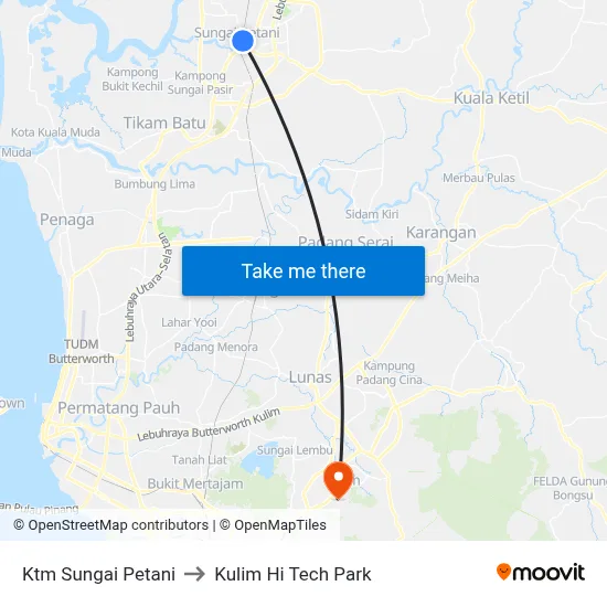 Ktm Sungai Petani to Kulim Hi Tech Park map