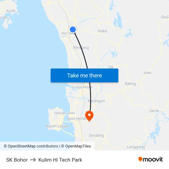 SK Bohor to Kulim Hi Tech Park map