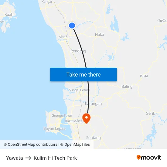 Yawata to Kulim Hi Tech Park map