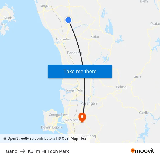 Gano to Kulim Hi Tech Park map
