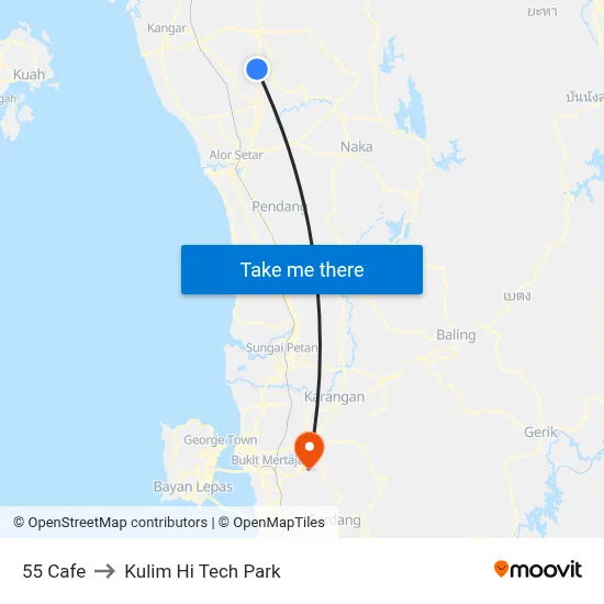 55 Cafe to Kulim Hi Tech Park map