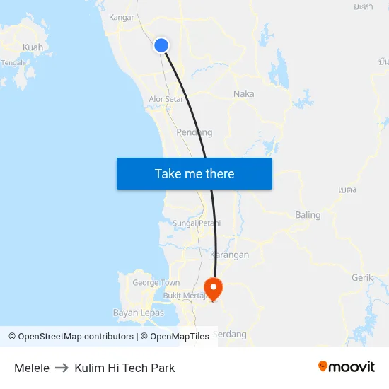 Melele to Kulim Hi Tech Park map