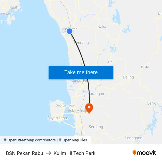 BSN Pekan Rabu to Kulim Hi Tech Park map