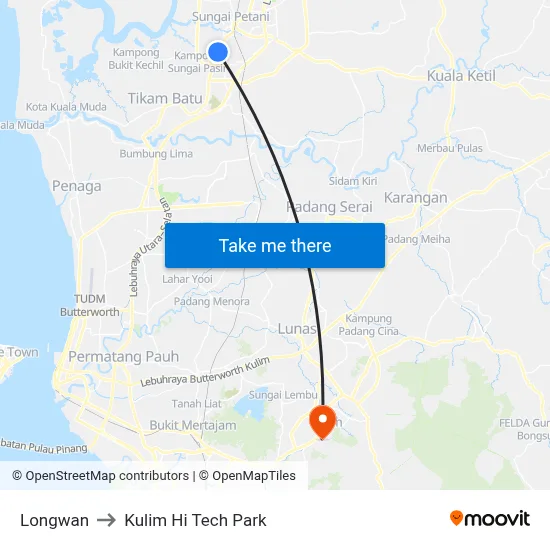 Longwan to Kulim Hi Tech Park map