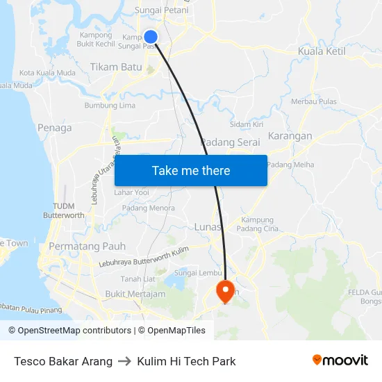 Tesco Bakar Arang to Kulim Hi Tech Park map