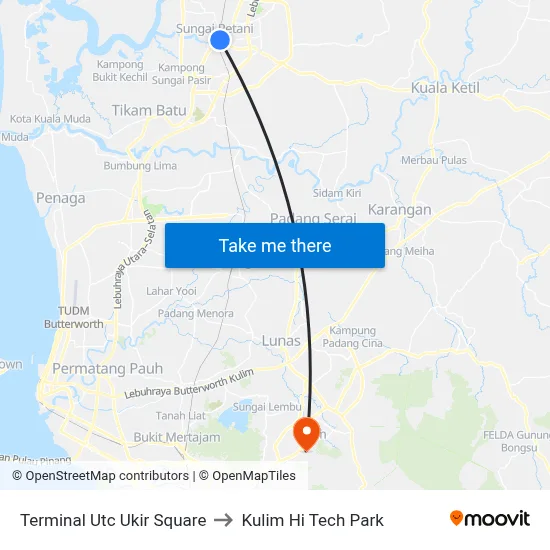 Terminal Utc Ukir Square to Kulim Hi Tech Park map