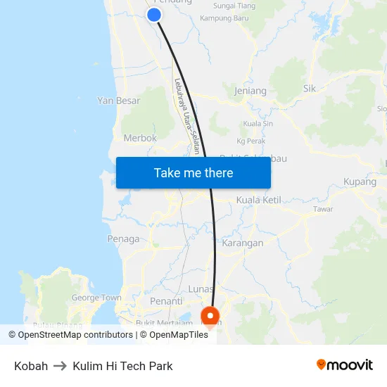 Kobah to Kulim Hi Tech Park map