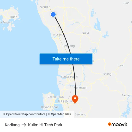 Kodiang to Kulim Hi Tech Park map
