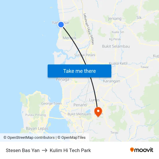 Stesen Bas Yan to Kulim Hi Tech Park map