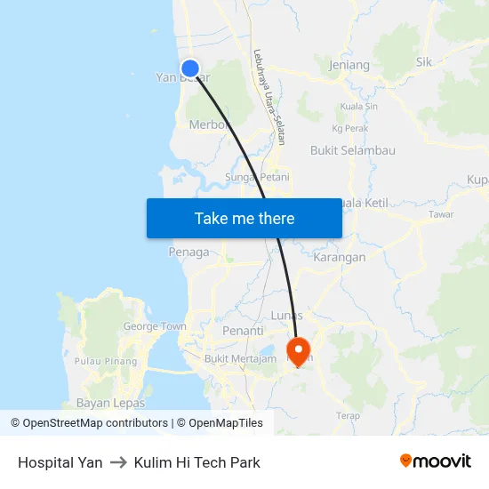 Hospital Yan to Kulim Hi Tech Park map