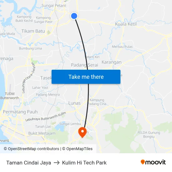 Taman Cindai Jaya to Kulim Hi Tech Park map
