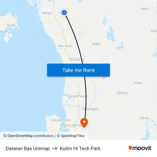Dataran Bas Unimap to Kulim Hi Tech Park map