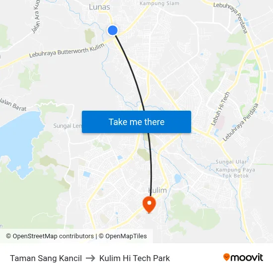 Taman Sang Kancil to Kulim Hi Tech Park map
