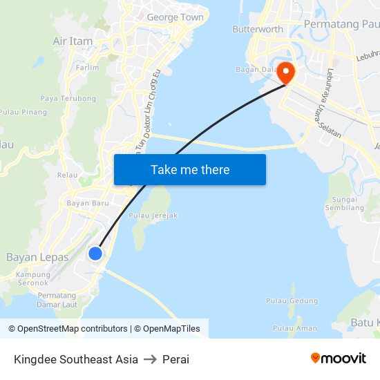 Kingdee Southeast Asia to Perai map