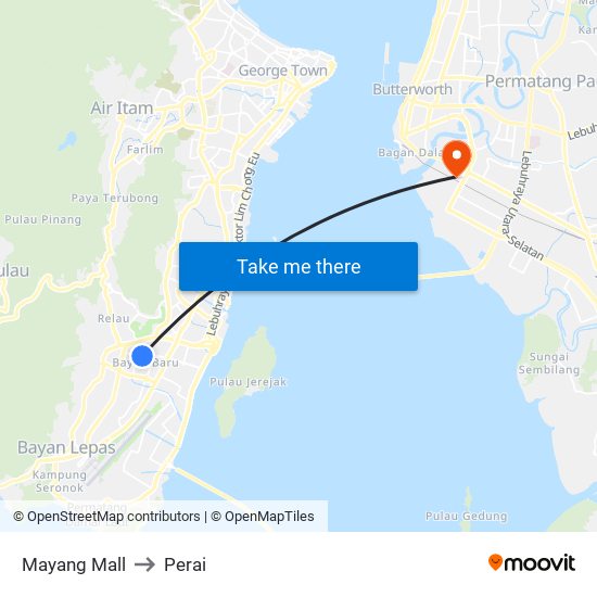 Mayang Mall to Perai map