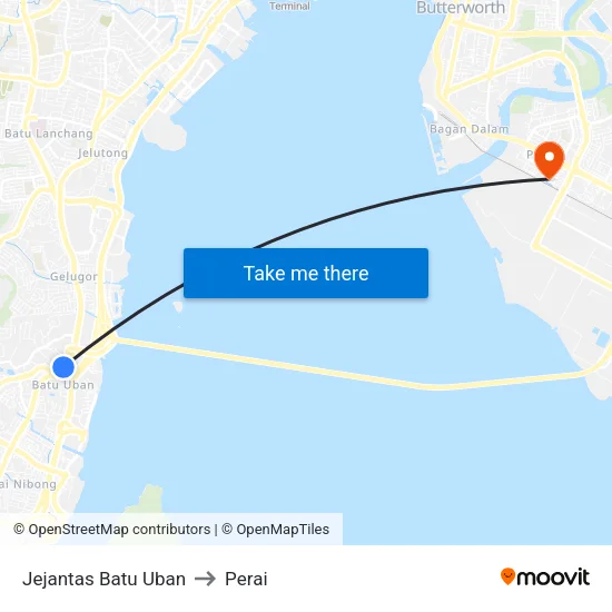 Jejantas Batu Uban to Perai map