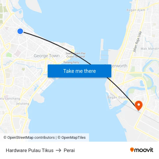 Hardware Pulau Tikus to Perai map