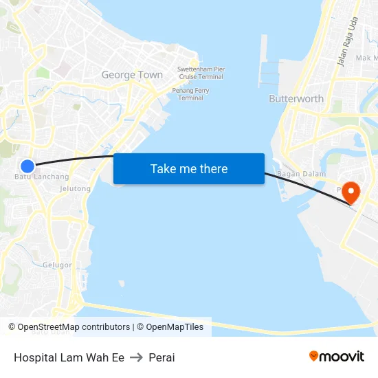 Hospital Lam Wah Ee to Perai map