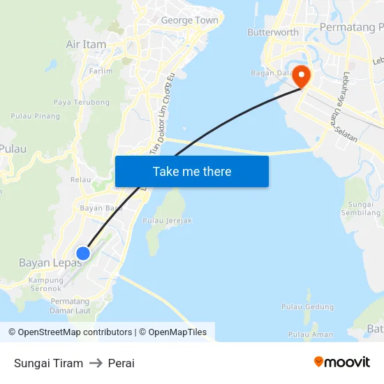 Sungai Tiram to Perai map