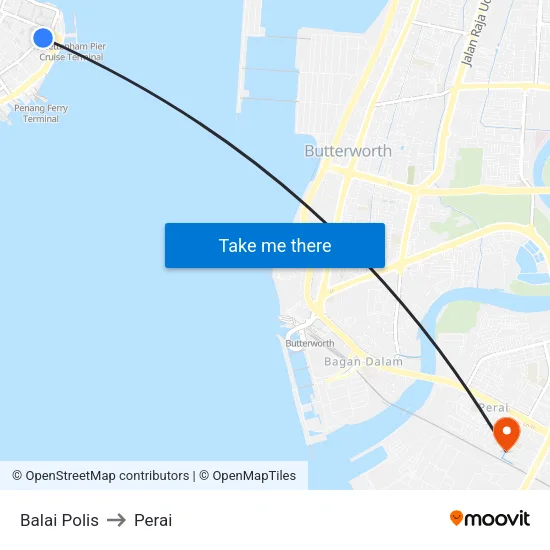 Balai Polis to Perai map
