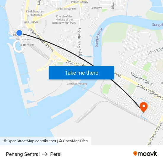 Penang Sentral to Perai map