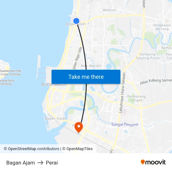 Bagan Ajam to Perai map