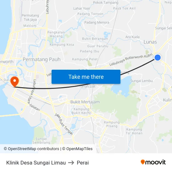 Klinik Desa Sungai Limau to Perai map