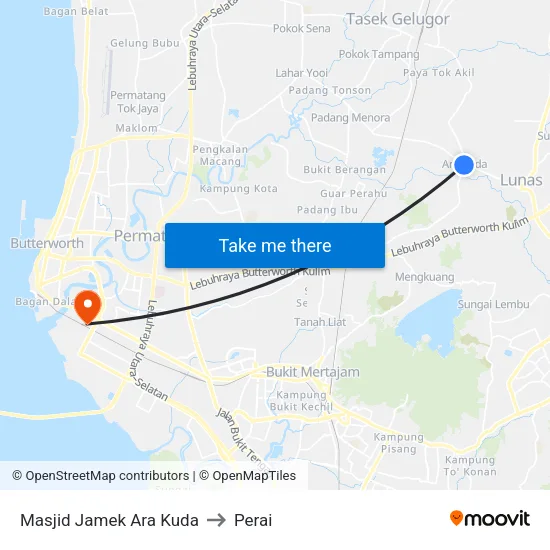Masjid Jamek Ara Kuda to Perai map