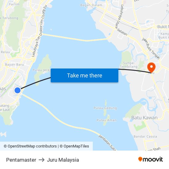 Pentamaster to Juru Malaysia map