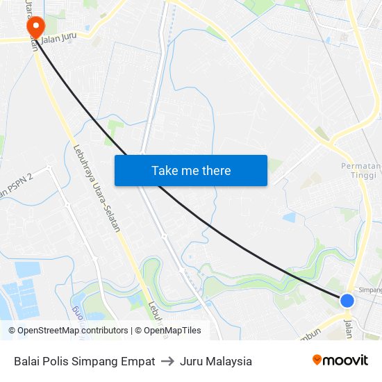 Balai Polis Simpang Empat to Juru Malaysia map