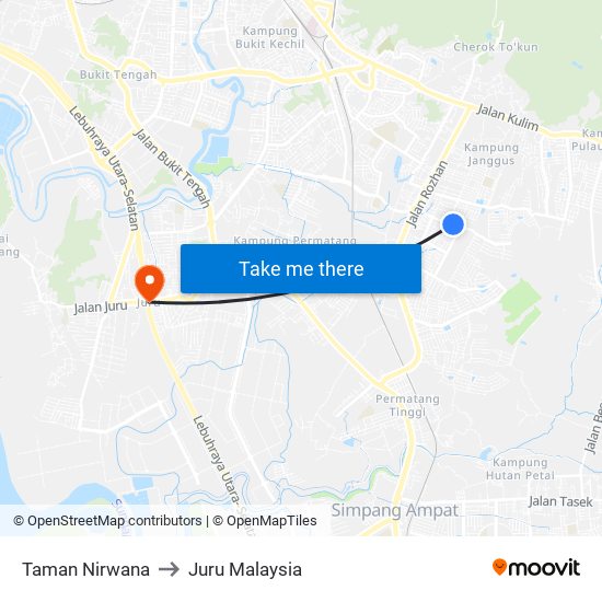 Taman Nirwana to Juru Malaysia map