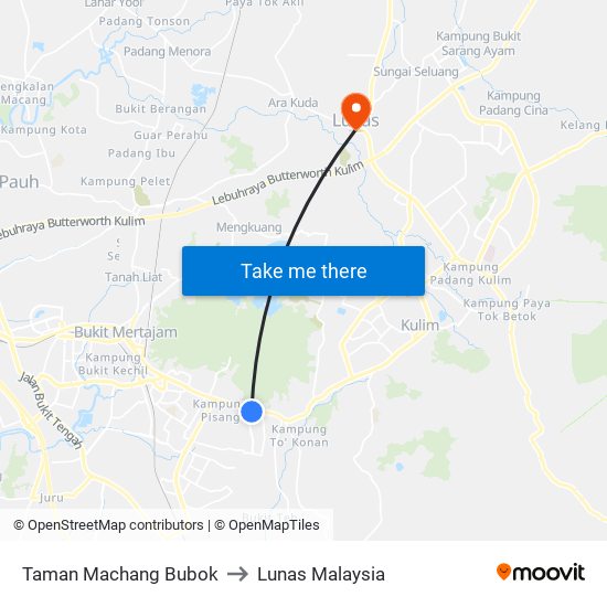 Taman Machang Bubok to Lunas Malaysia map