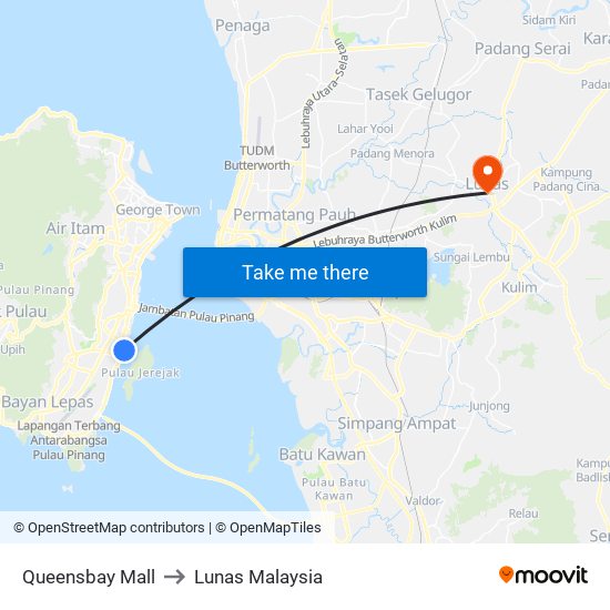 Queensbay Mall to Lunas Malaysia map