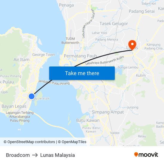 Broadcom to Lunas Malaysia map