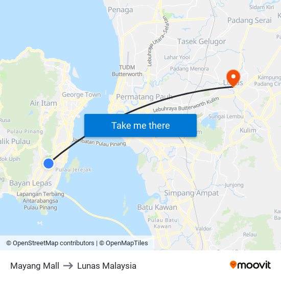 Mayang Mall to Lunas Malaysia map
