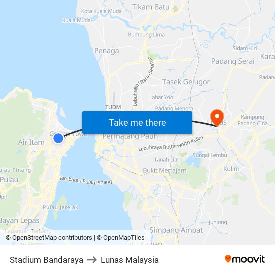 Stadium Bandaraya to Lunas Malaysia map