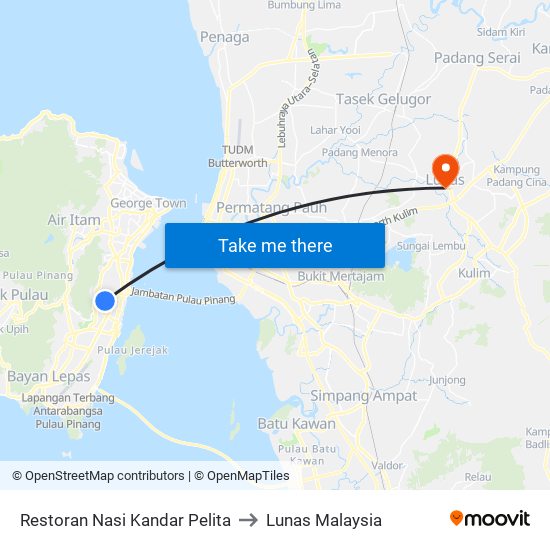 Restoran Nasi Kandar Pelita to Lunas Malaysia map