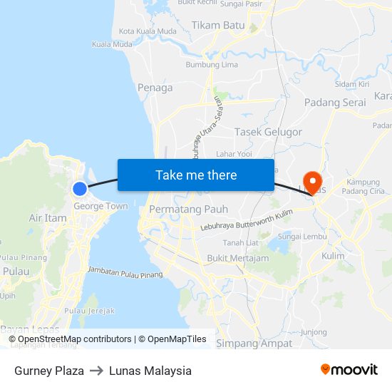 Gurney Plaza to Lunas Malaysia map