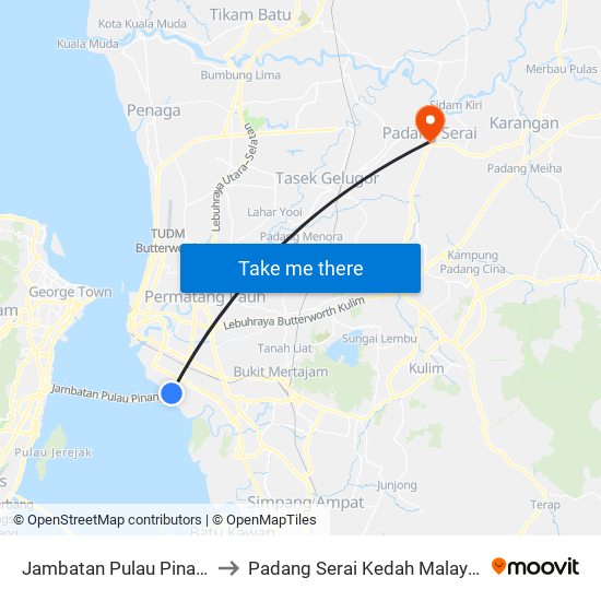 Jambatan Pulau Pinang to Padang Serai Kedah Malaysia map