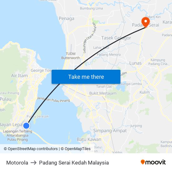 Motorola to Padang Serai Kedah Malaysia map