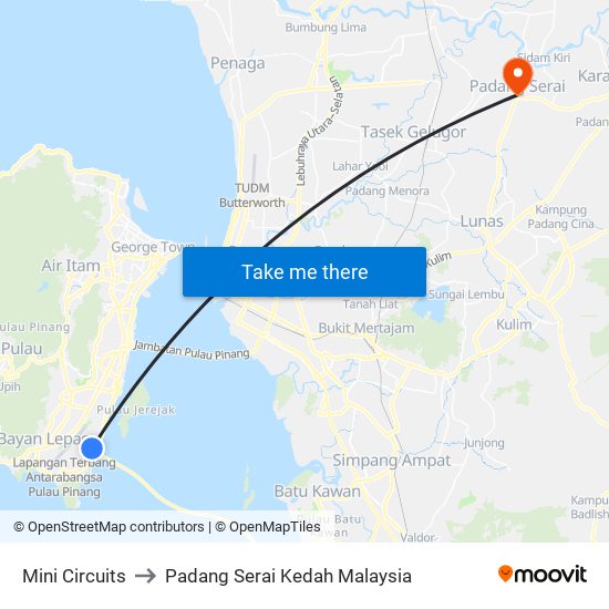 Mini Circuits to Padang Serai Kedah Malaysia map