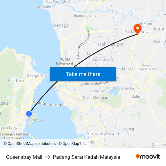 Queensbay Mall to Padang Serai Kedah Malaysia map