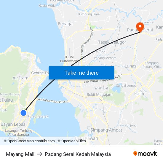 Mayang Mall to Padang Serai Kedah Malaysia map