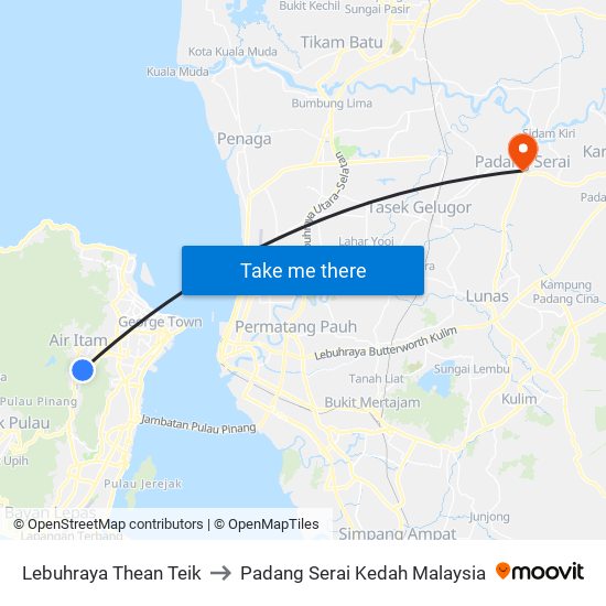 Lebuhraya Thean Teik to Padang Serai Kedah Malaysia map