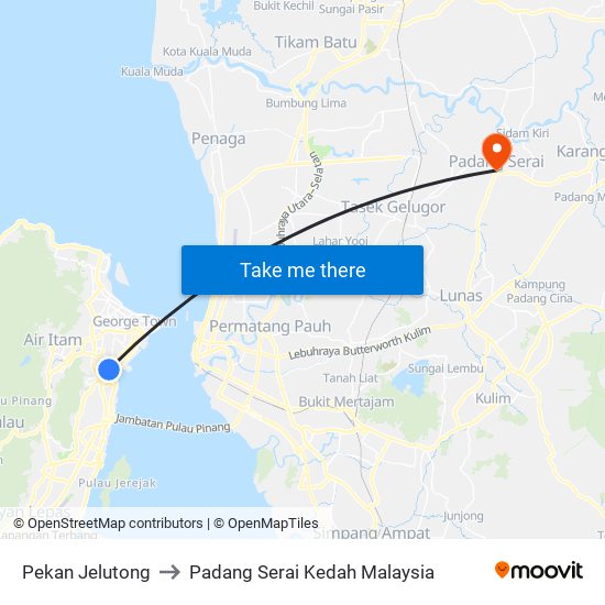 Pekan Jelutong to Padang Serai Kedah Malaysia map