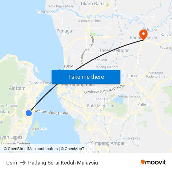 Usm to Padang Serai Kedah Malaysia map